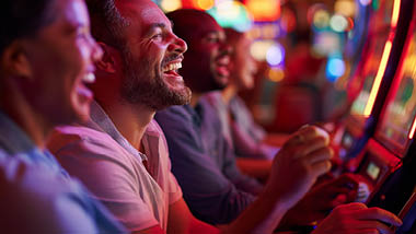 Picture of people playing slot machines 